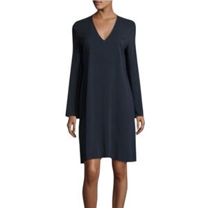 Vince Dark Navy Blue Long Sleeve Crepe Shift Career Midi Dress Sz S